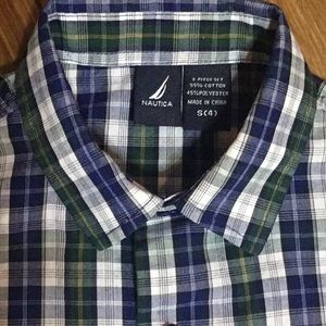 NAUTICA Boys sz 4 L/S blue & green plaid shirt